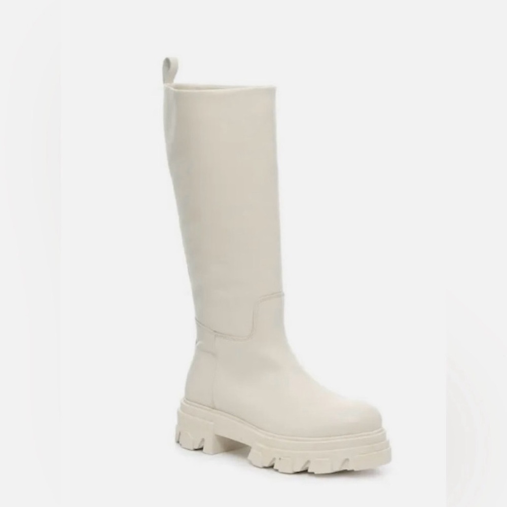Steve Madden Priority Bone Leather Cream Combat Boots Women’s Size 8